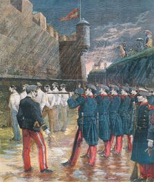 Execution by firing squad in the moats of the Castle of Montjuic, six anarchists participants in …