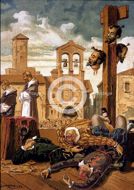 Execution in Villalar in 1521 of the three Comuneros leaders: Juan de Padilla, Juan Bravo and Fra…