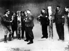 Execution posts used by the Nazis in the Air Ministry basement during the occupation, Paris, 1944