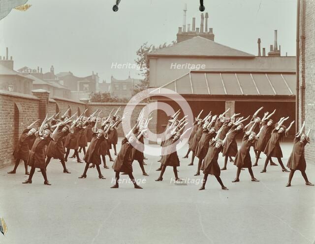 Exercise class, Buckingham Street Girls School, Islington, London, 1906. Artist: Unknown.