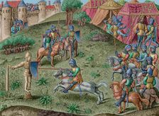Exercise of quintain, mid 15th century, (1877). Creators: Unknown, Jules Jean Marie Joseph Huyot