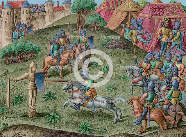 Exercise of quintain, mid 15th century, (1877).  Creators: Unknown, Jules Jean Marie Joseph Huyot.