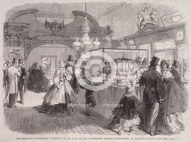 Exhibition at Coachmakers' Hall, Noble Street, London, 1865. Artist: Anon
