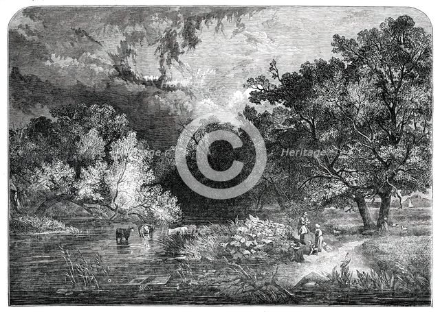 Exhibition of the National Institution - "A Woodland River" - painted by S. R. Percy, 1850. Creator: Unknown.