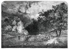 Exhibition of the National Institution - "A Woodland River" - painted by S. R. Percy, 1850. Creator: Unknown