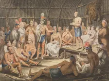 Exhibition of Indian Tribal Ceremonies at the Olympic Theater, Philadelphia, 1811-ca. 1813. Creator: Attributed to John Lewis Krimmel (1786-1821)