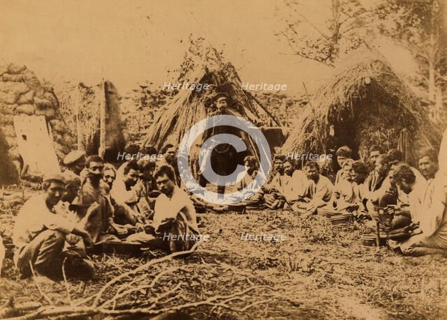 Exiled Convicts Having Lunch near Their Huts during Work in the Taiga, 1880-1899. Creator: Innokenty Ignatievich Pavlovsky.