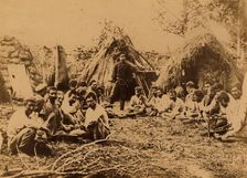 Exiled Convicts Having Lunch near Their Huts during Work in the Taiga, 1880-1899. Creator: Innokenty Ignatievich Pavlovsky
