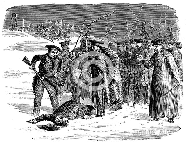 Exiled Russian prisoner being disciplined, 1874. Artist: Unknown