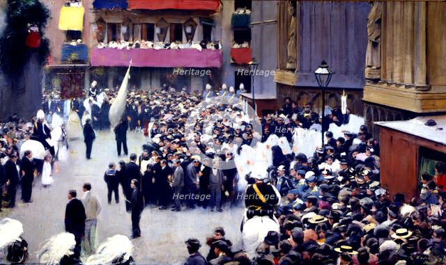 Exit of the procession of Corpus from Santa Maria del Mar, 1907, oil painting by Ramón Casas.