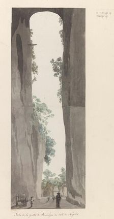 Exit of cave Crypta Neapolitana (or Grotta di Posillipo) on the coast of Naples, 1778. Creator: Louis Ducros