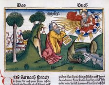 Exodus 34:1-10: Moses receives the second tablets with the Ten Commandments. Creator: Unknown