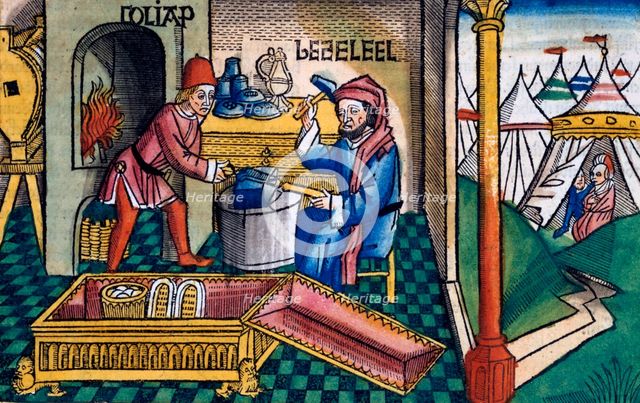 Exodus 31:2-8: Bezalel and Aholiab making the Ark of the Covenant. Creator: Unknown.