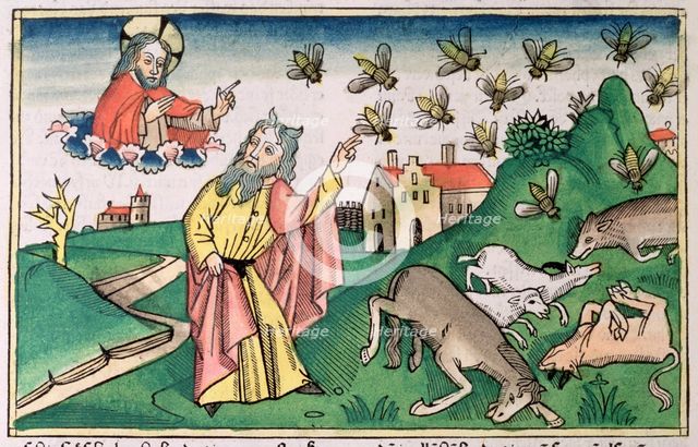 Exodus 8:20-32: Moses and the swarm of flies, one of the Seven Plagues of Egypt. Creator: Unknown.