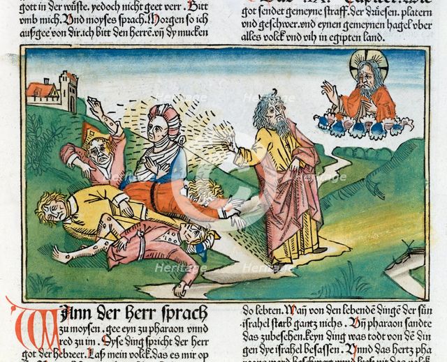 Exodus 9:8-12: Moses and the plague of boils, one of the Seven Plagues of Egypt. Creator: Unknown.