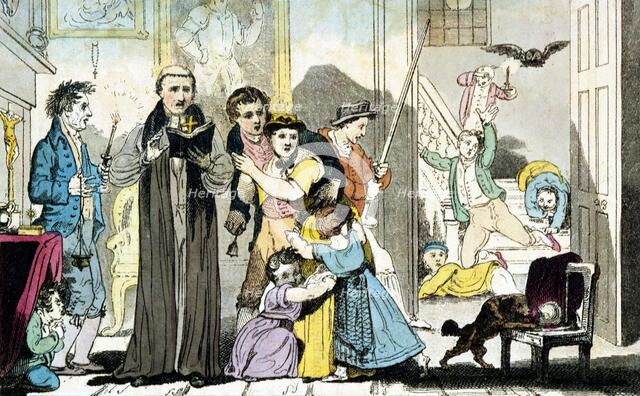 Exorcism by bell, book and candle, 1816. Artist: Unknown