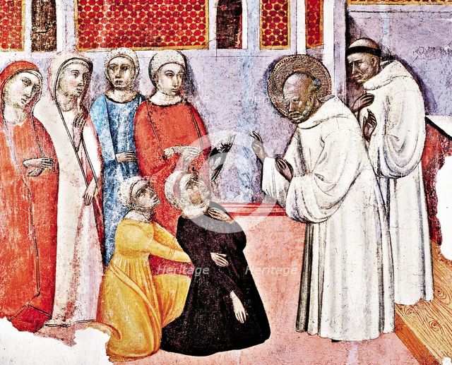 Exorcism of a monk, detail of an altarpiece of San Bernat Claravall.