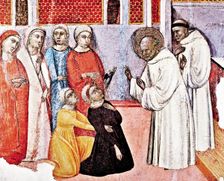 Exorcism of a monk, detail of an altarpiece of San Bernat Claravall