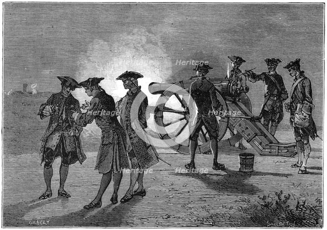 Experiment to calculate the speed of sound in air, Paris, 1822, (c1880). Creator: Robert Brown.
