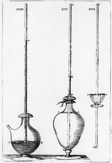 Experimental barometers used by the Accademia dell Cimento, Florence, Italy, 1691. Creator: Unknown