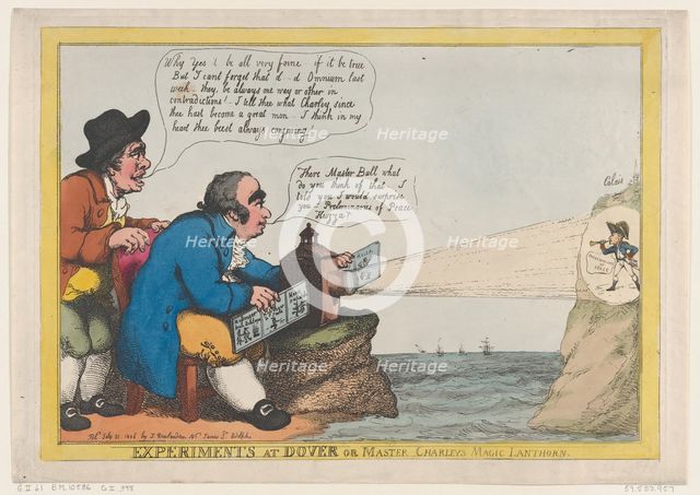 Experiments at Dover or Master Charley's Magic Lanthorn, July 21, 1806., July 21, 1806. Creator: Thomas Rowlandson.