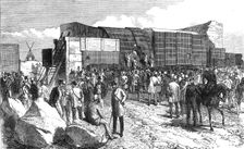 Experiments at Shoeburyness,...Plymouth Breakwater Target: examining the target after firing, 1868. Creator: C. R.