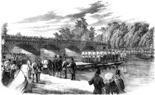 Experiments with Captain Fowke's pontoon bridge on the Serpentine, Hyde Park, London, 1860