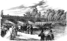 Experiments with Captain Fowke's pontoon bridge on the Serpentine, Hyde Park, London, 1860