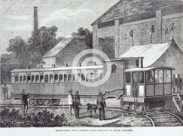 'Experiments with Fairlie's steam carriage for short distances', August 1869.  Creator: Unknown.