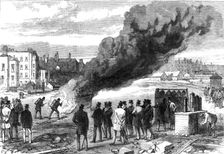 Experiments with l’Extincteur on the Thames Embankment before the Prince of Wales, 1868. Creator: C. R.