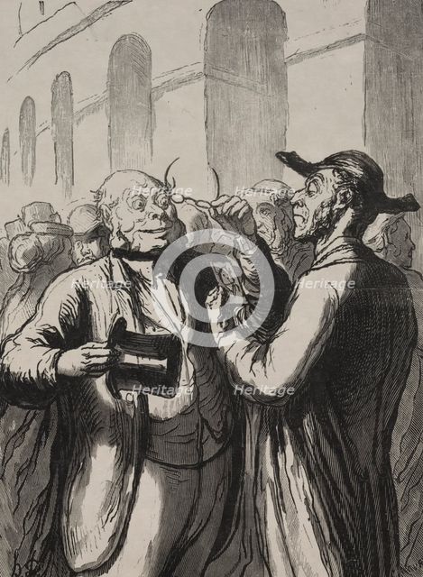 Exposition universelle: Linspection des photographies aux tourniquets.... Creator: Honoré Daumier (French, 1808-1879).