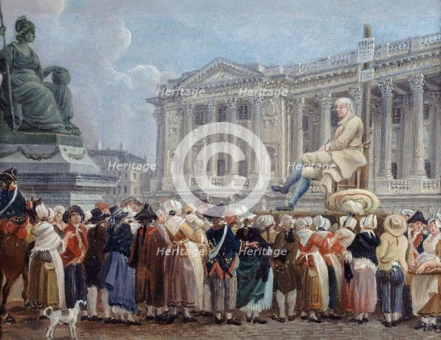 Exposition de Pierre Nicolas Perrin sur la place de la Révolution, le 29 vendémiaire, c. 1793. Creator: Demachy, Pierre-Antoine (1723-1807).