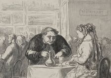 Exposition des beaux-arts: au buffet amour de lart et de la côtelette. Creator: Honoré Daumier (French, 1808-1879)