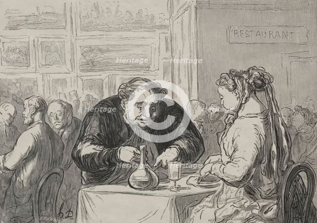 Exposition des beaux-arts: au buffet amour de lart et de la côtelette. Creator: Honoré Daumier (French, 1808-1879).