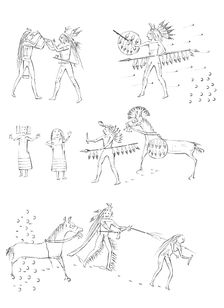 Exploits of Four Bears Native American warrior, 1841.Artist: Myers and Co