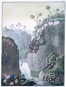 Explorers with Humboldt's expedition at the basalt cliffs at Regla, Mexico, c1820-1839. Creator: Gerolamo Fumagalli