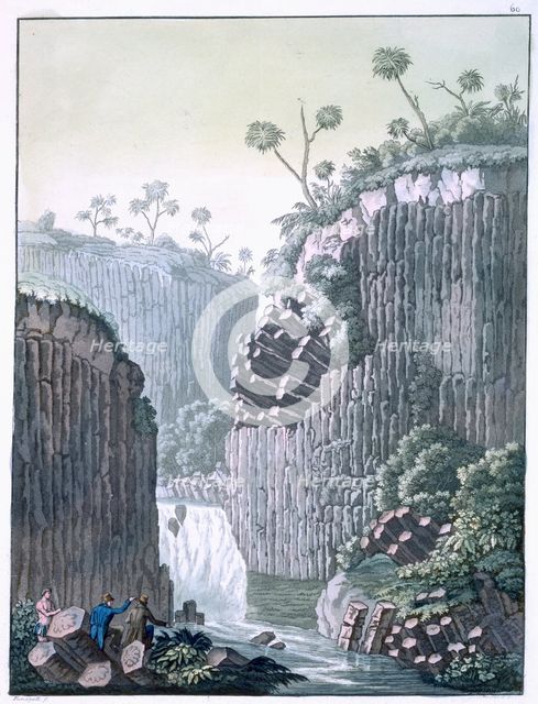 Explorers with Humboldt's expedition at the basalt cliffs at Regla, Mexico, c1820-1839. Creator: Gerolamo Fumagalli.