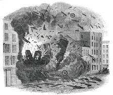 Explosion of a Steam-Boiler in Hague-Street, New York, 1850. Creator: Unknown