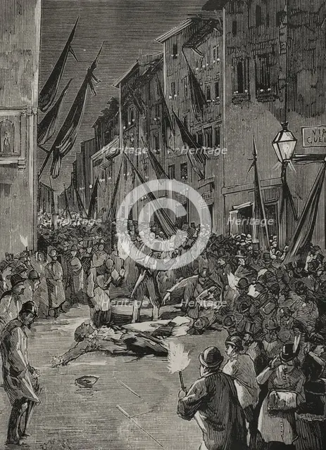 Explosion of an Orsini bomb in Via Guelfa, Florence, Italy, 1878.  Creator: Unknown.