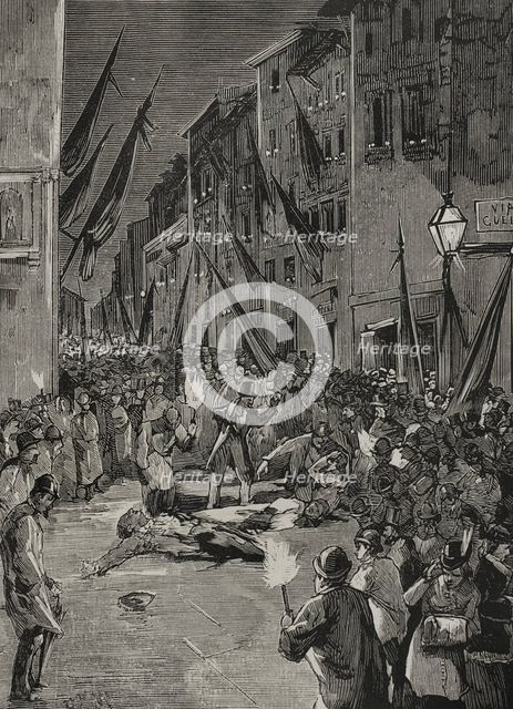 Explosion of an Orsini bomb in Via Guelfa, Florence, Italy, 1878.  Creator: Unknown.