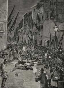 Explosion of an Orsini bomb in Via Guelfa, Florence, Italy, 1878. Creator: Unknown