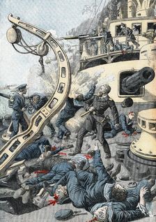 Explosion on a Russian warship, Russo-Japanese War, 1904-5