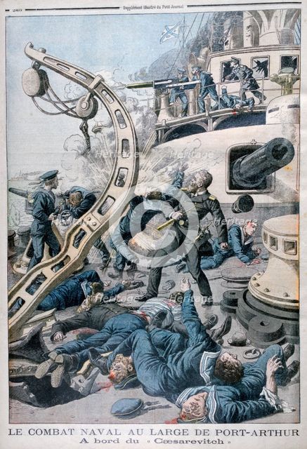 Explosion on board the Russian battleship 'Tsesarevich', Battle of the Yellow Sea, 10th August 1904. Artist: Unknown