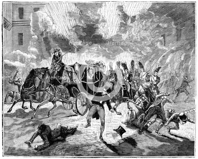 Explosion on the Rue de la Loi, Paris, France, 24th December 1800 (1882-1884). Artist: Unknown