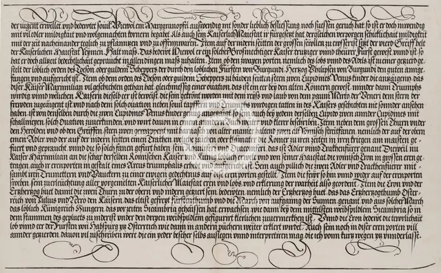 Explanatory Text, Part V, from the Arch of Honor, proof, dated 1515, printed 1517-18, 1515. Creator: Hieronymus Andreae.