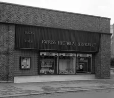 Express Electrical Services shop front, Plymouth, Devon, 1961. Creator: Michael Walters