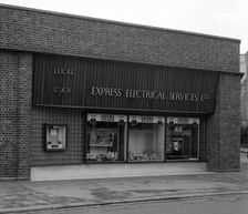 Express Electrical Services shop front, Plymouth, Devon, 1961. Creator: Michael Walters