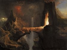 Expulsion. Moon and Firelight, 1828. Creator: Thomas Cole