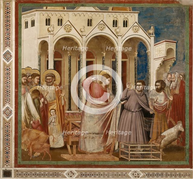Expulsion of the Money changers from the Temple (From the cycles of The Life of Christ), 1304-1306. Creator: Giotto di Bondone (1266-1377).