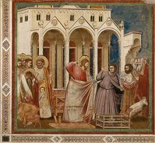 Expulsion of the Money changers from the Temple (From the cycles of The Life of Christ), 1304-1306. Creator: Giotto di Bondone (1266-1377)